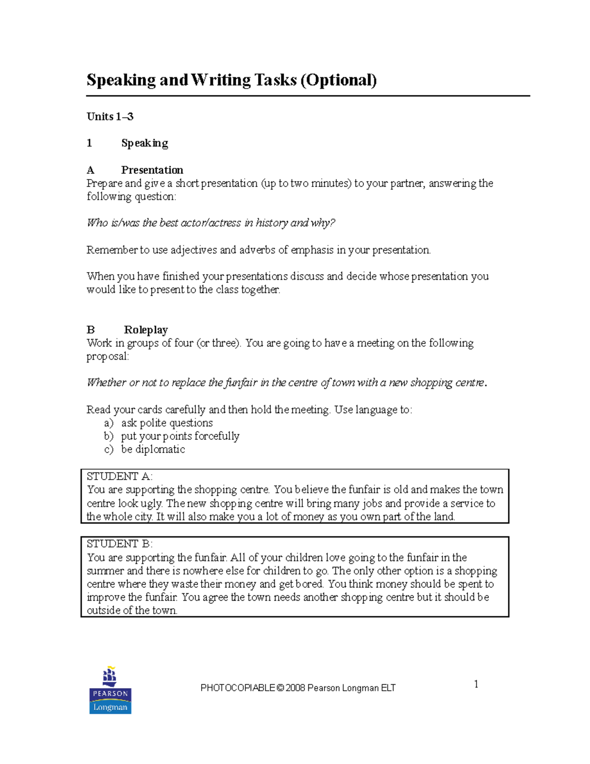 Speaking and Writing Activities: Units 1-10 Practical Tasks - Studocu