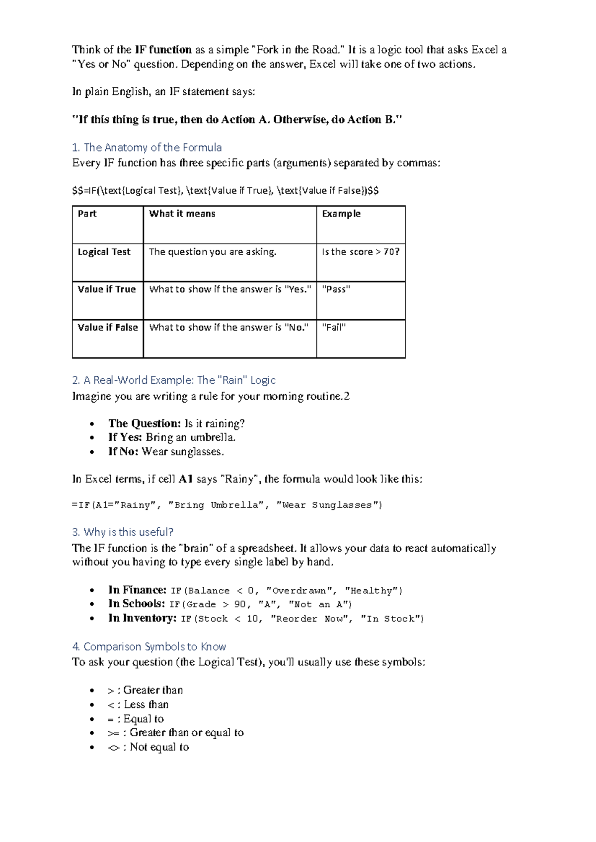 Understanding the IF Function in Excel: A Comprehensive Guide - Studocu