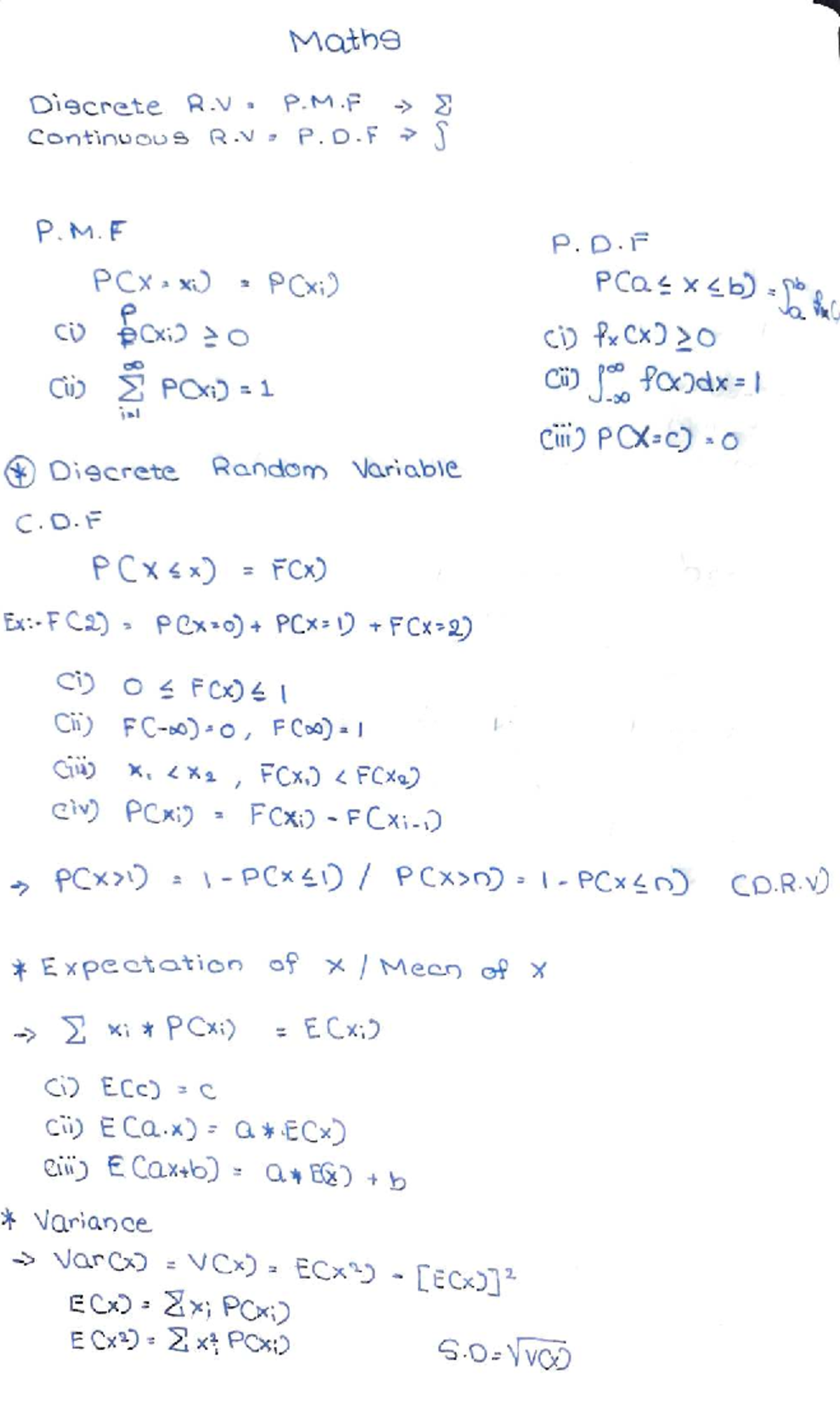 Maths Discrete & Continuous Random Variables: PMF & PDF Analysis - Studocu