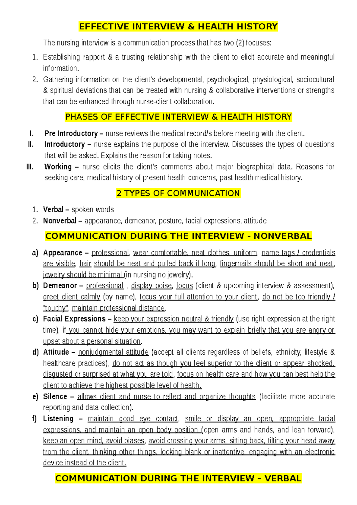 Health Assessment - Summary Anatomy & Physiology - EFFECTIVE INTERVIEW ...