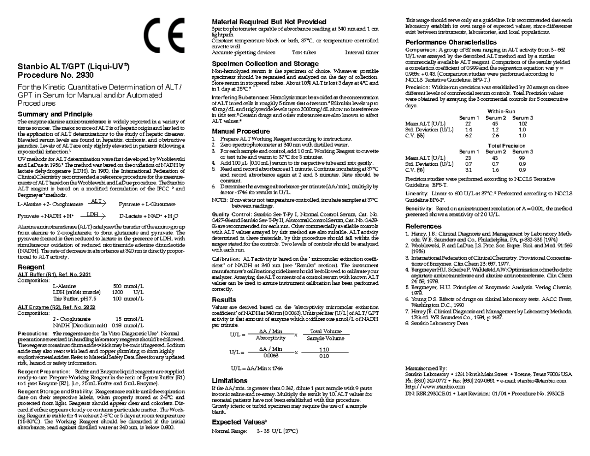 ALT SGPT - INSERTS - This range should serve only as a guideline. It is ...