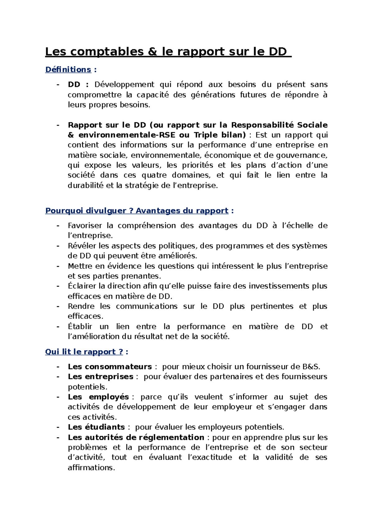 Résumé des Enjeux du Rapport sur le DD pour les OSBL - Studocu