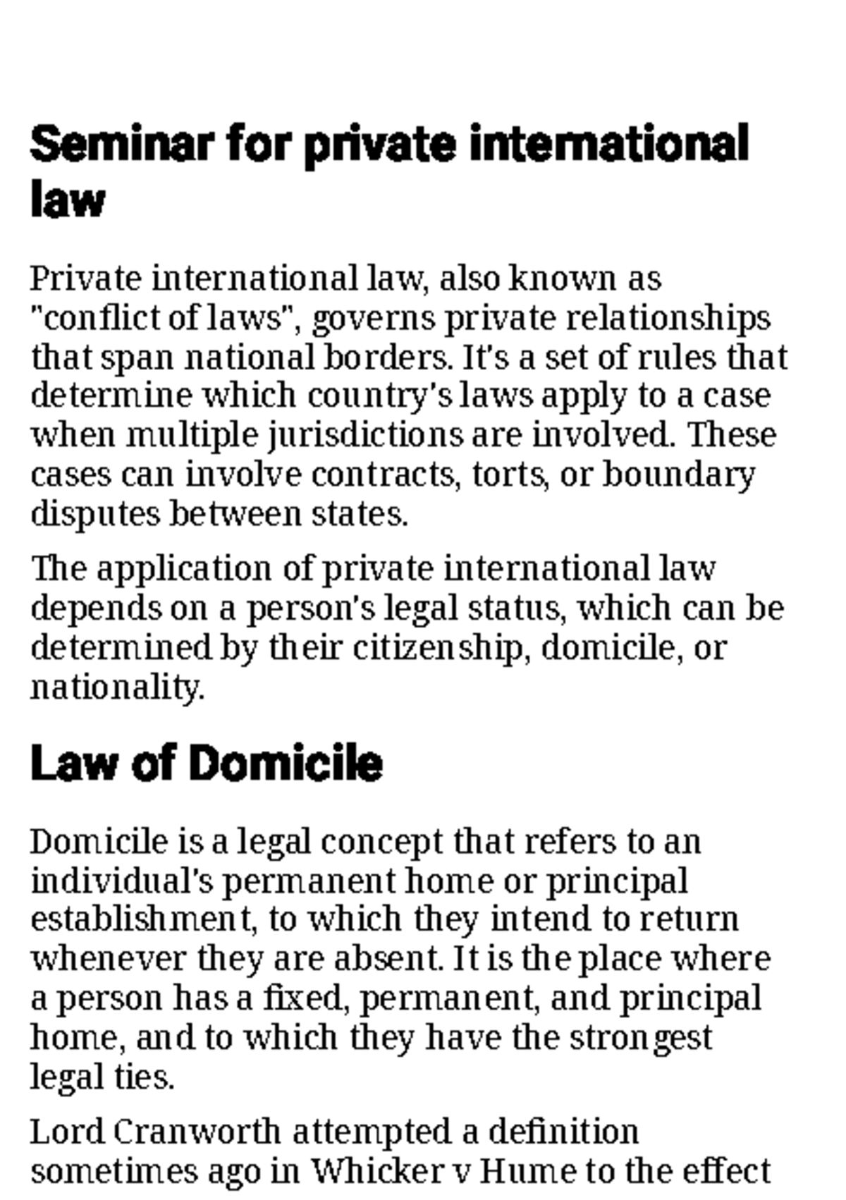 PIL 101 - Seminar Notes on the Law of Domicile in Private Int'l Law ...
