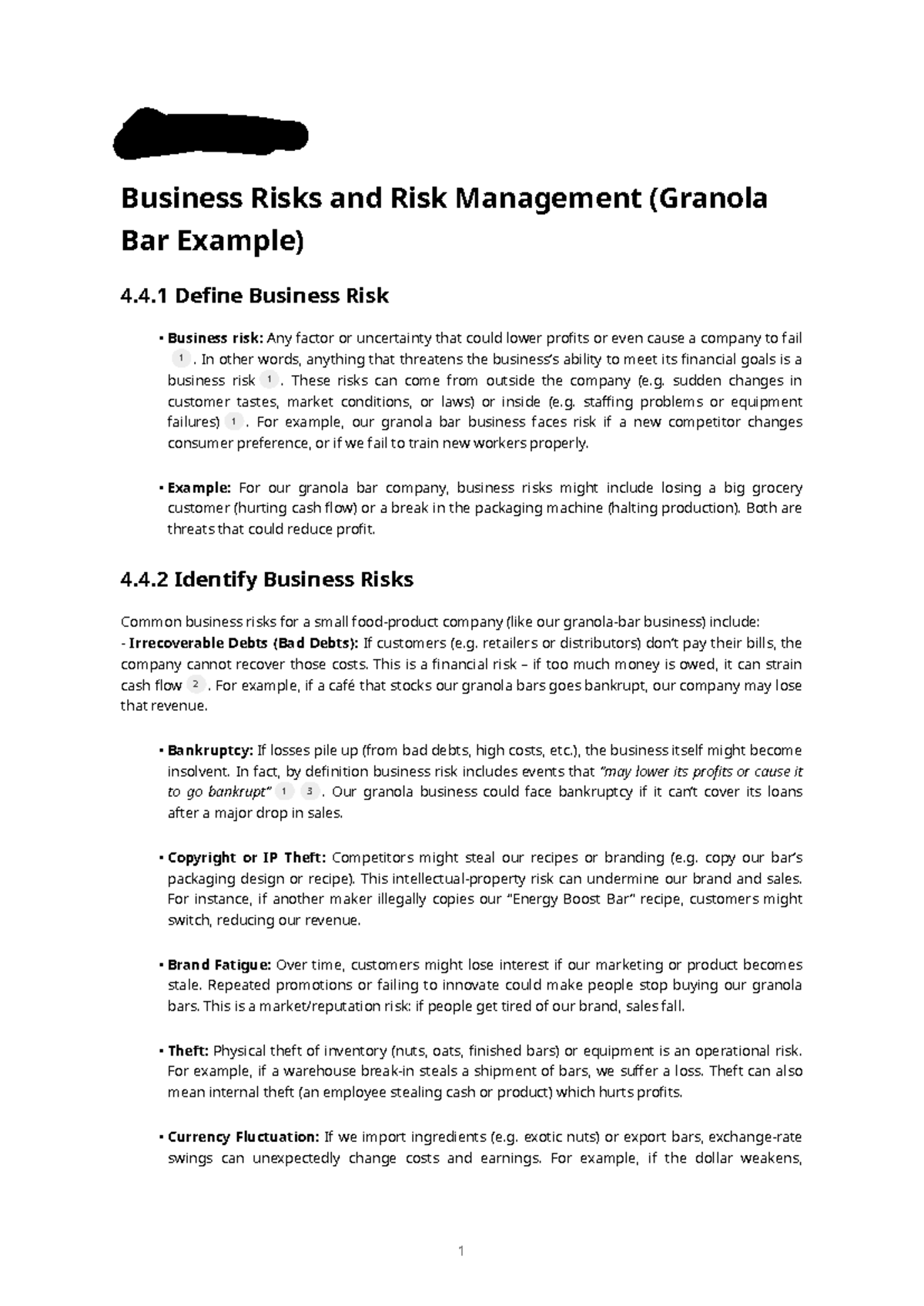 Business Risks & Management Strategies for Granola Bar Biz (4.4.1 ...