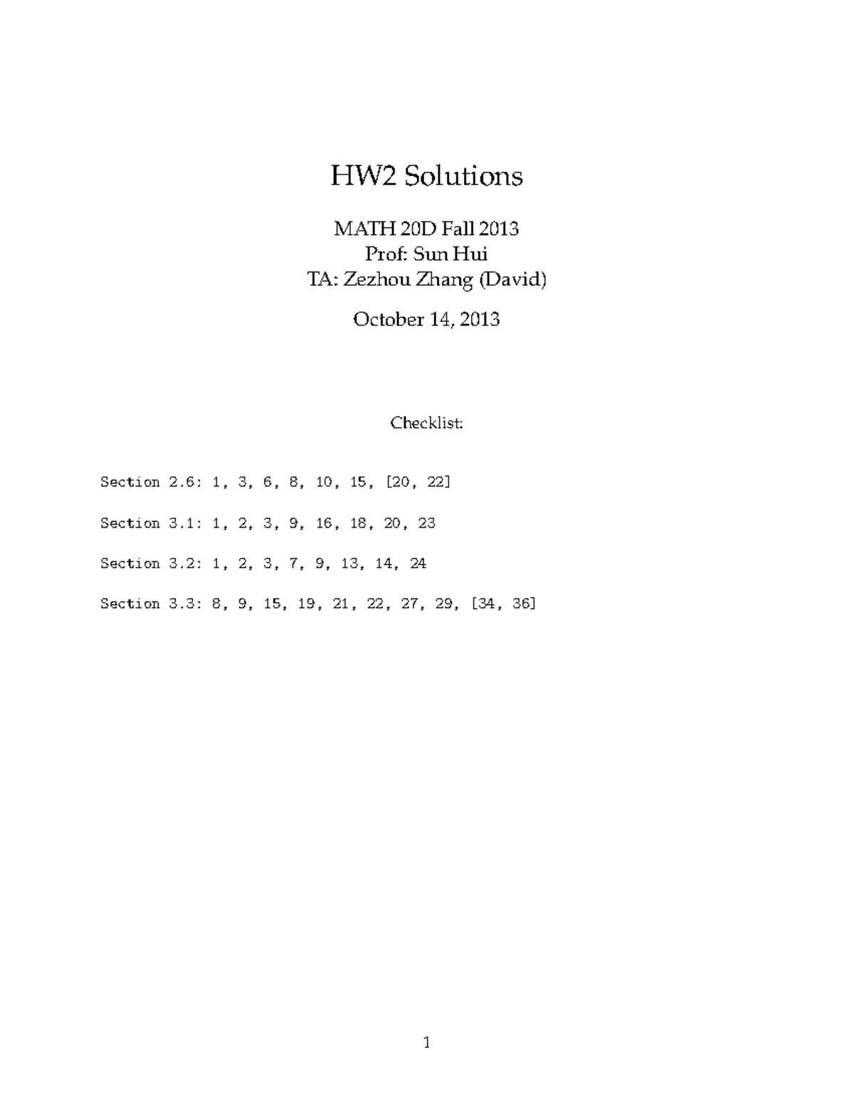 MATH 20D Fall 2013 - HW2 Solutions for Differential Equations - Studocu