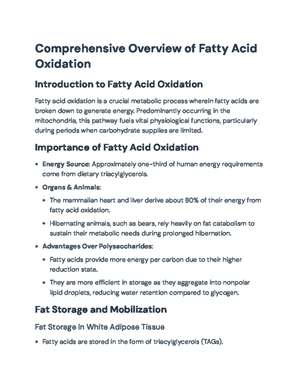 Fatty Acid Oxidation: Comprehensive Overview for Biochemistry Study ...
