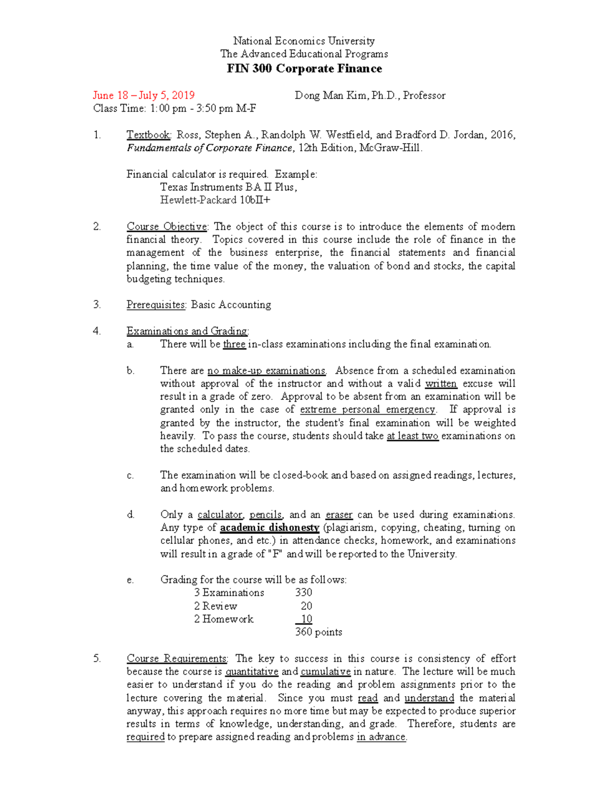 FIN 300 Corporate Finance Course Notes (June 2019) - Studocu