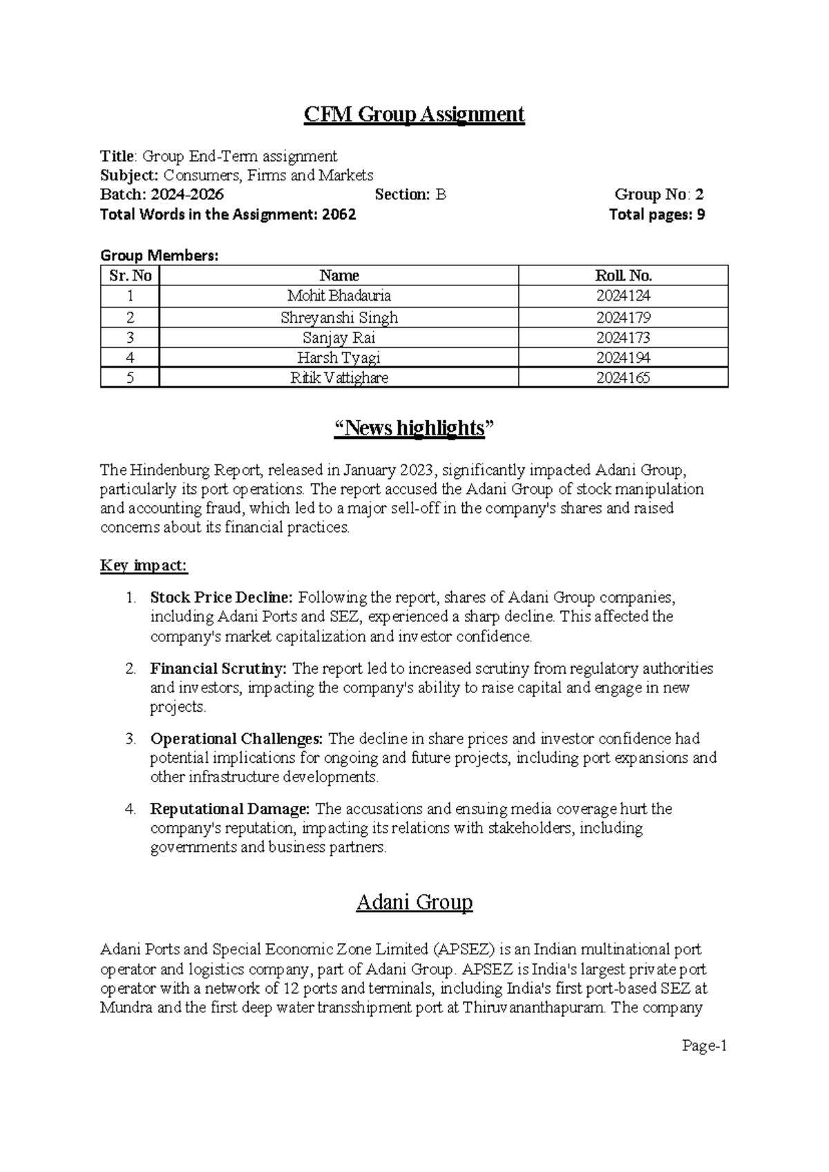 Cfmassignment 2 Group 2 Sectionb - CFM Group Assignment Title: Group ...