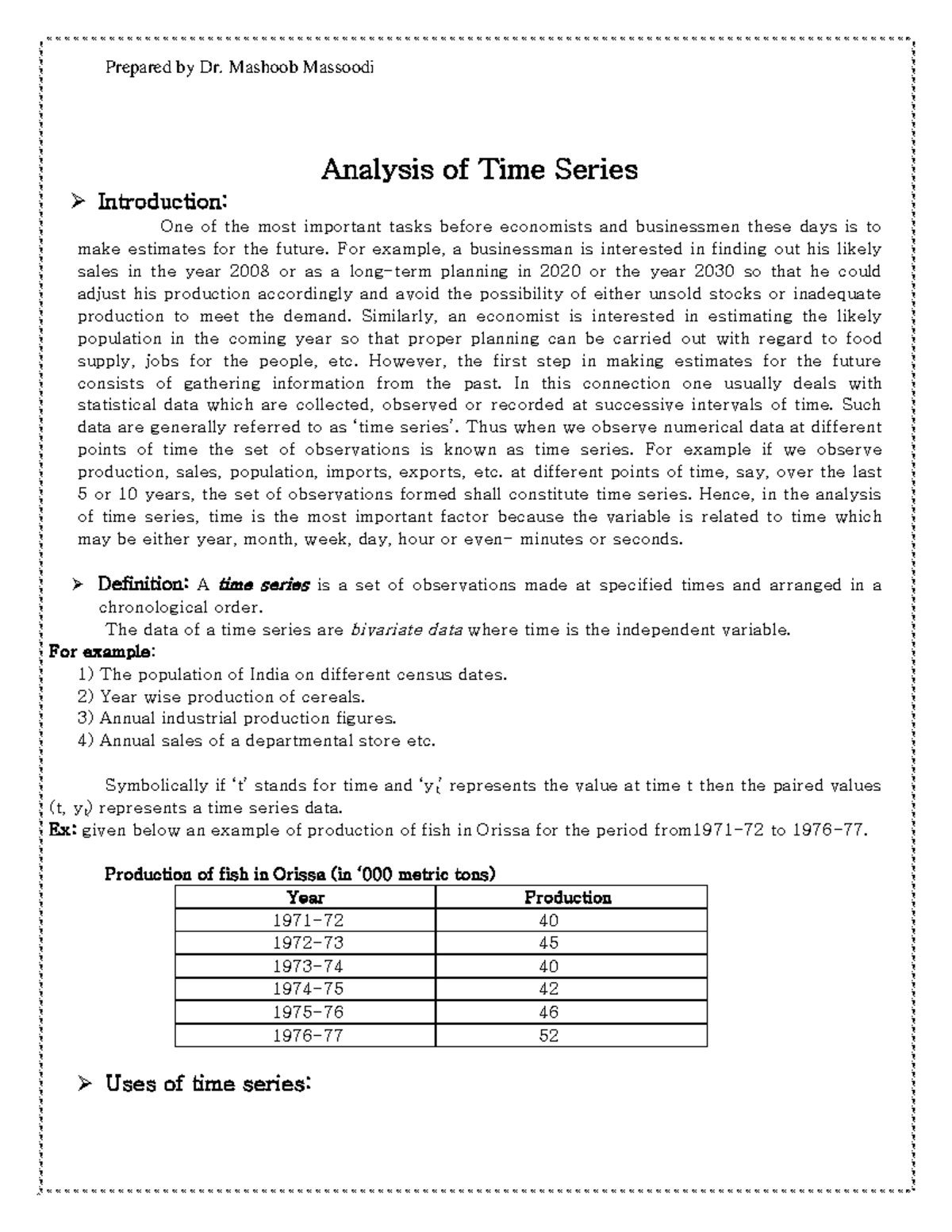 Time series in statistics - Analysis of Time Series Introduction: One ...