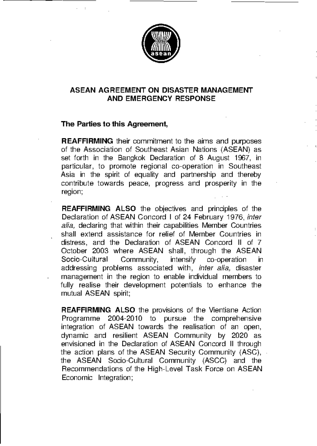 ASEAN Agreement on Disaster Management and Emergency Response (AADMER ...