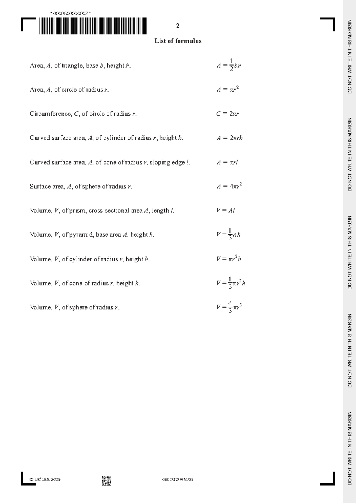 Mathematical Formulas and Problem Solving - 0607 M25 QP 32 - Studocu