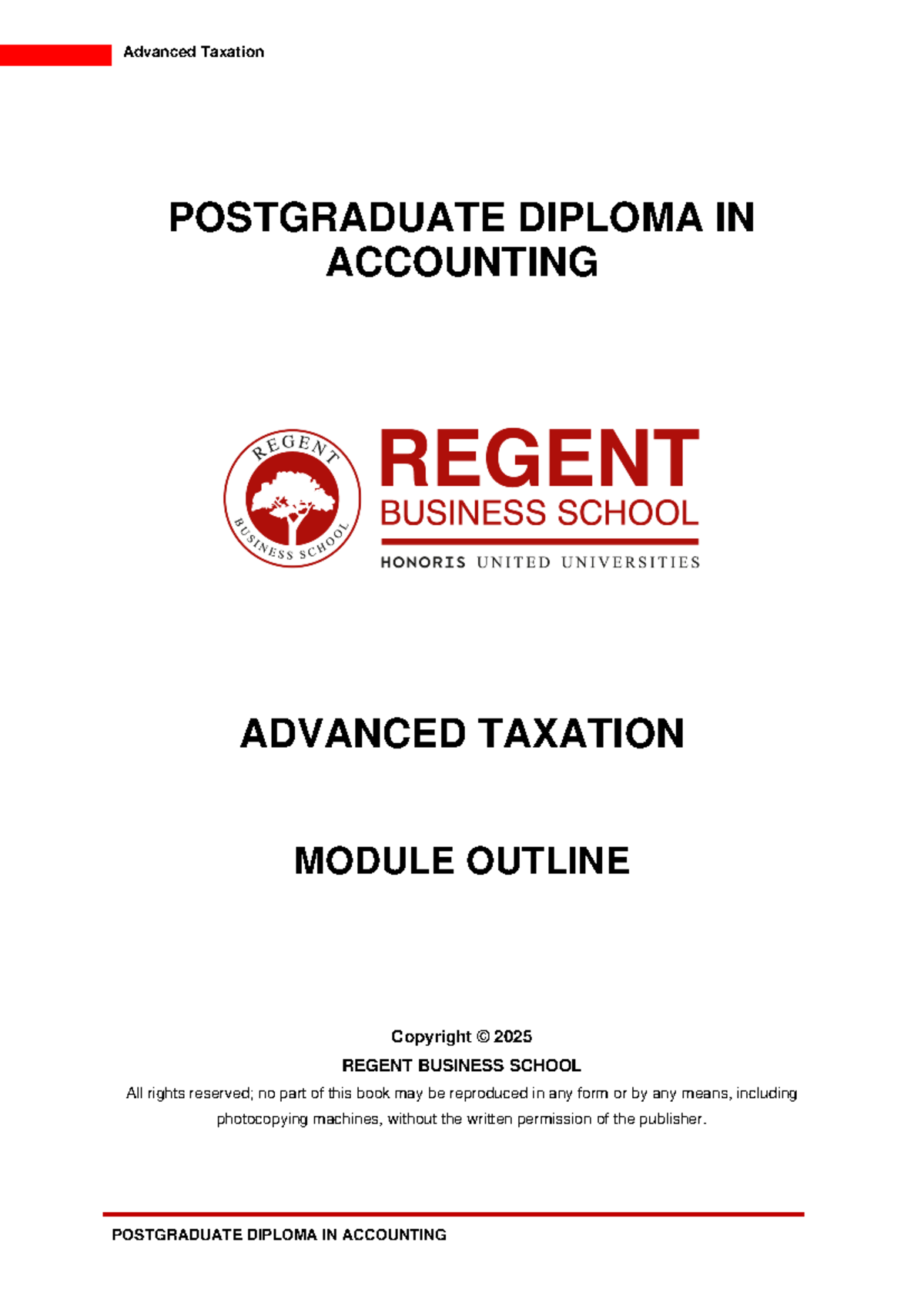 Advanced Taxation (2025) - Module Outline and Study Guide - Studocu