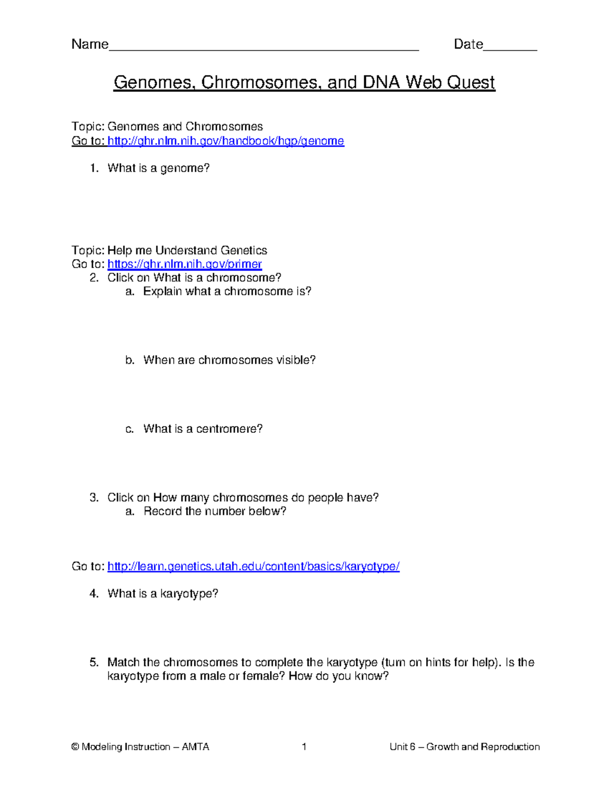 03 Genetics: Genome, Chromosome, and DNA Web Quest Guide - Studocu