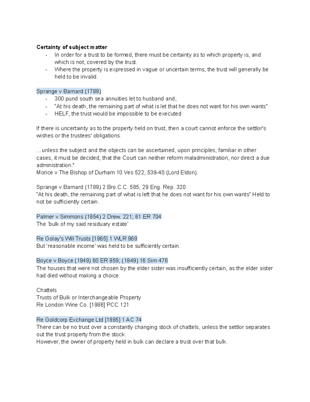 Equity and Trusts W4 - Certainty of Subject Matter Explained - Studocu