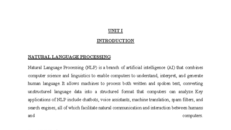 ML4291 Natural Language Processing - Unit I Introduction Notes - Studocu