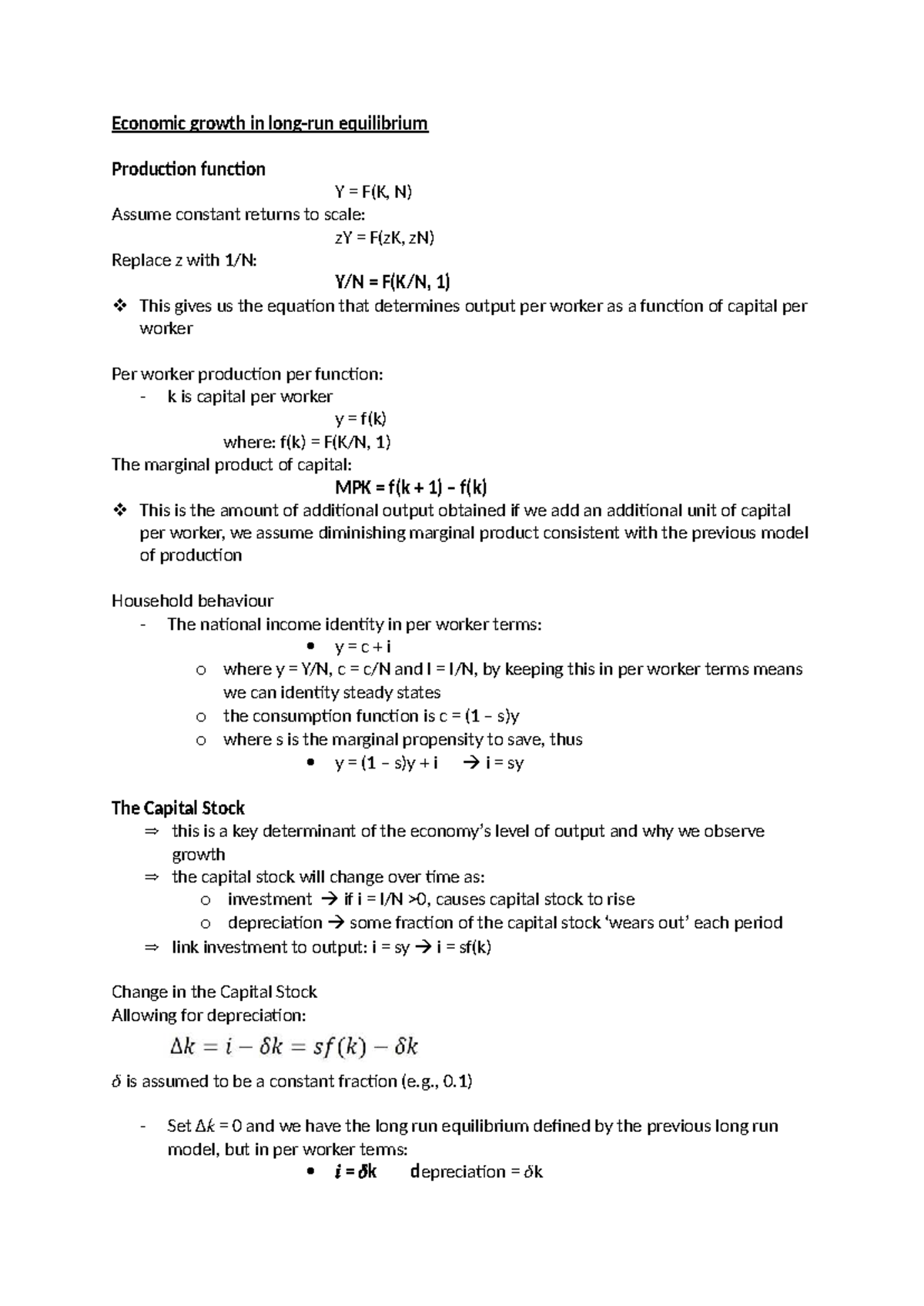 Economic Growth in LR Equilibrium: Production Function Analysis - Studocu