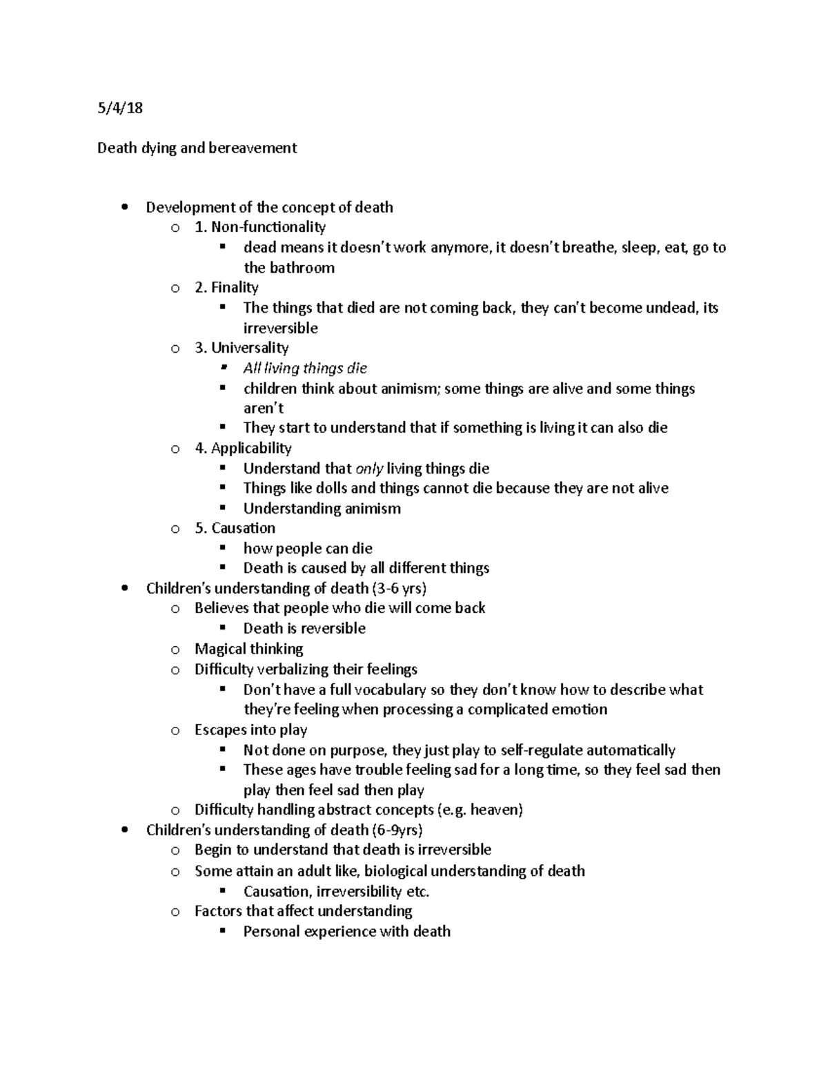 Test 4 and final - 5/4/ Death dying and bereavement Development of the ...