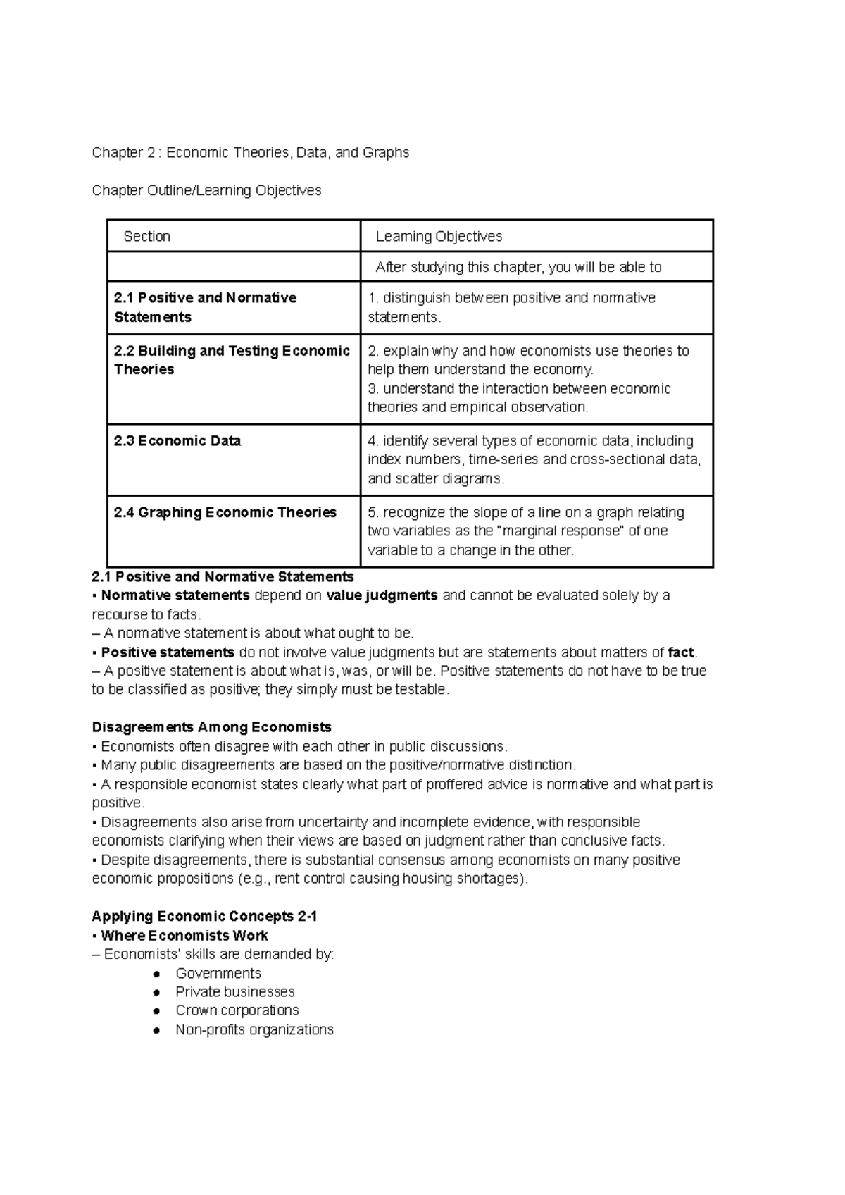 ECON 201 CHAP 2 - Economic Theories, Data, and Graphs Overview - Studocu