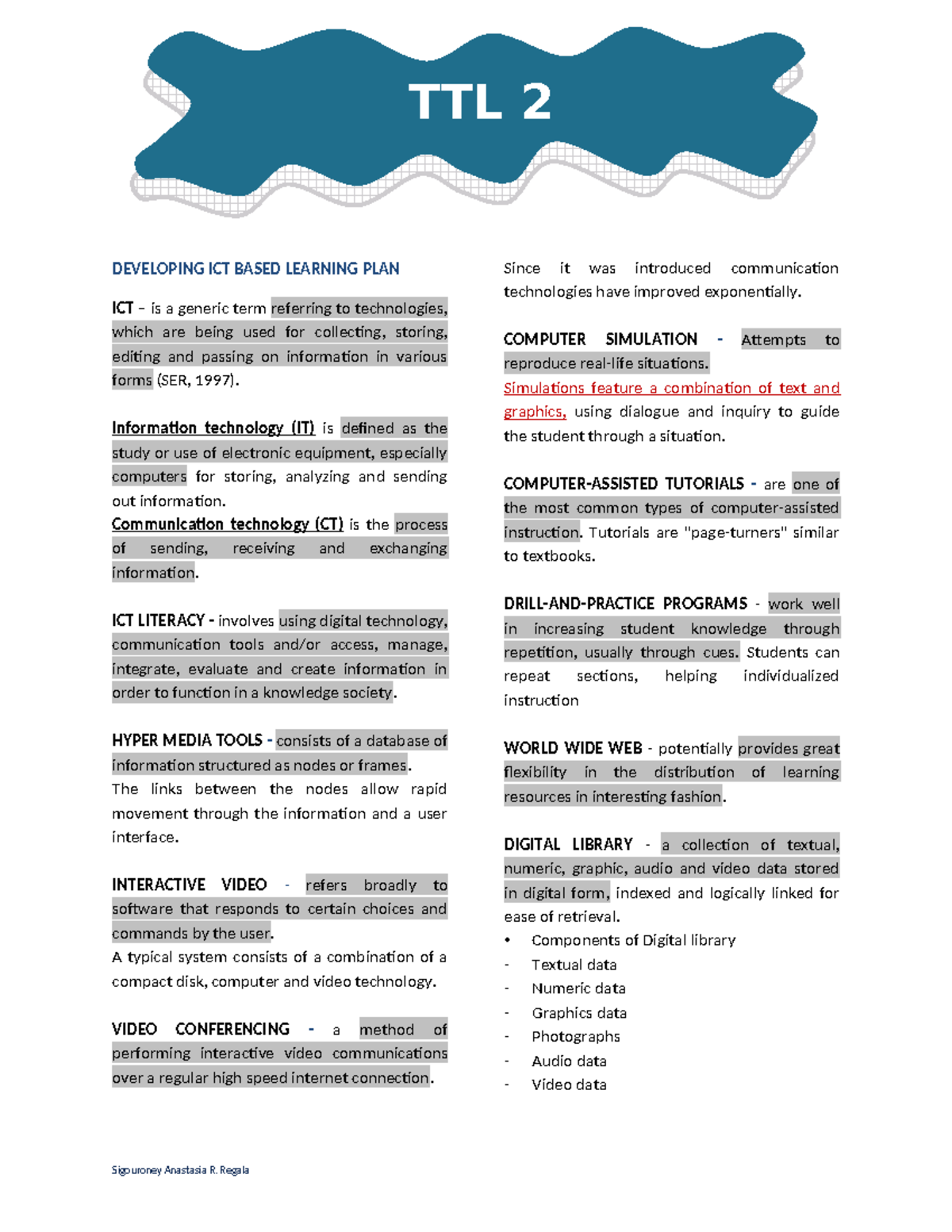 TTL 2 Final Exam Reviewer: Developing an ICT-Based Learning Plan - Studocu