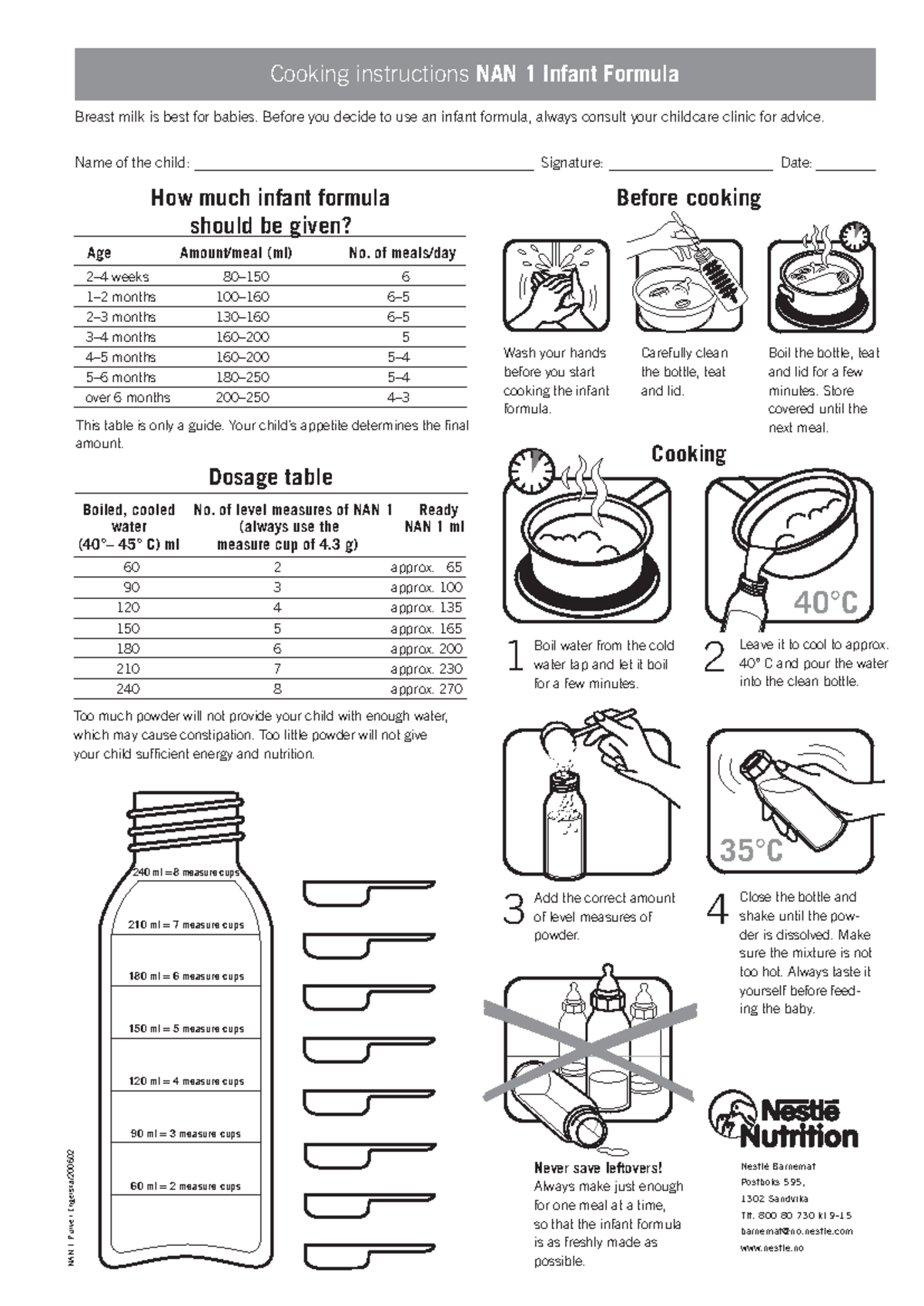 Nan1 engelsk - something - Cooking instructions NAN 1 Infant Formula ...