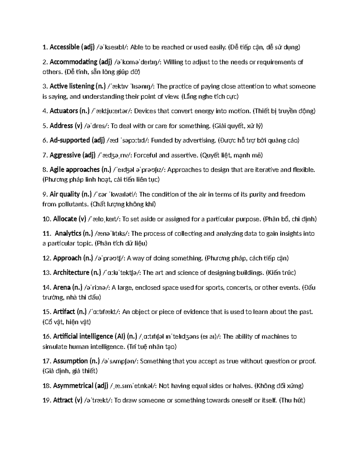 Vocabulary List for Course 1: Key Terms and Definitions - Studocu