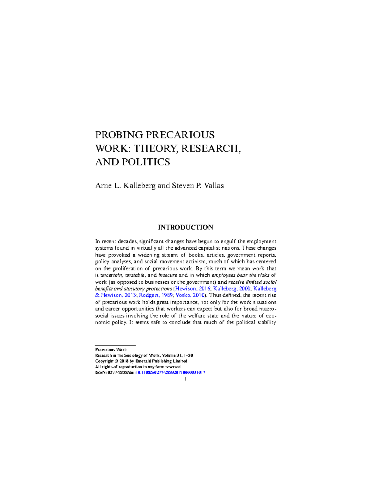 Probing Precarious Work: Theories and Implications in Sociology - Studocu