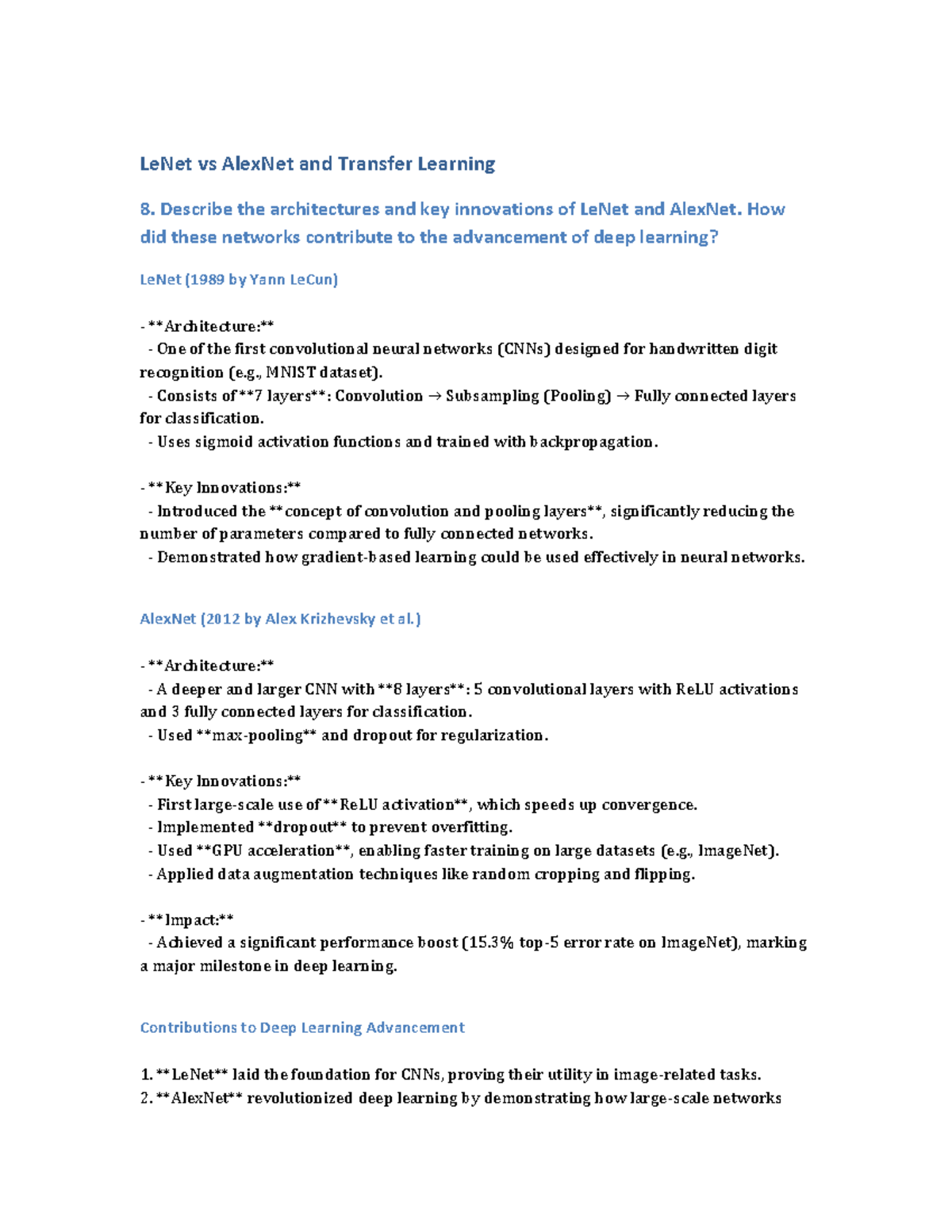 LeNet vs AlexNet: Architectures & Transfer Learning Insights - Studocu