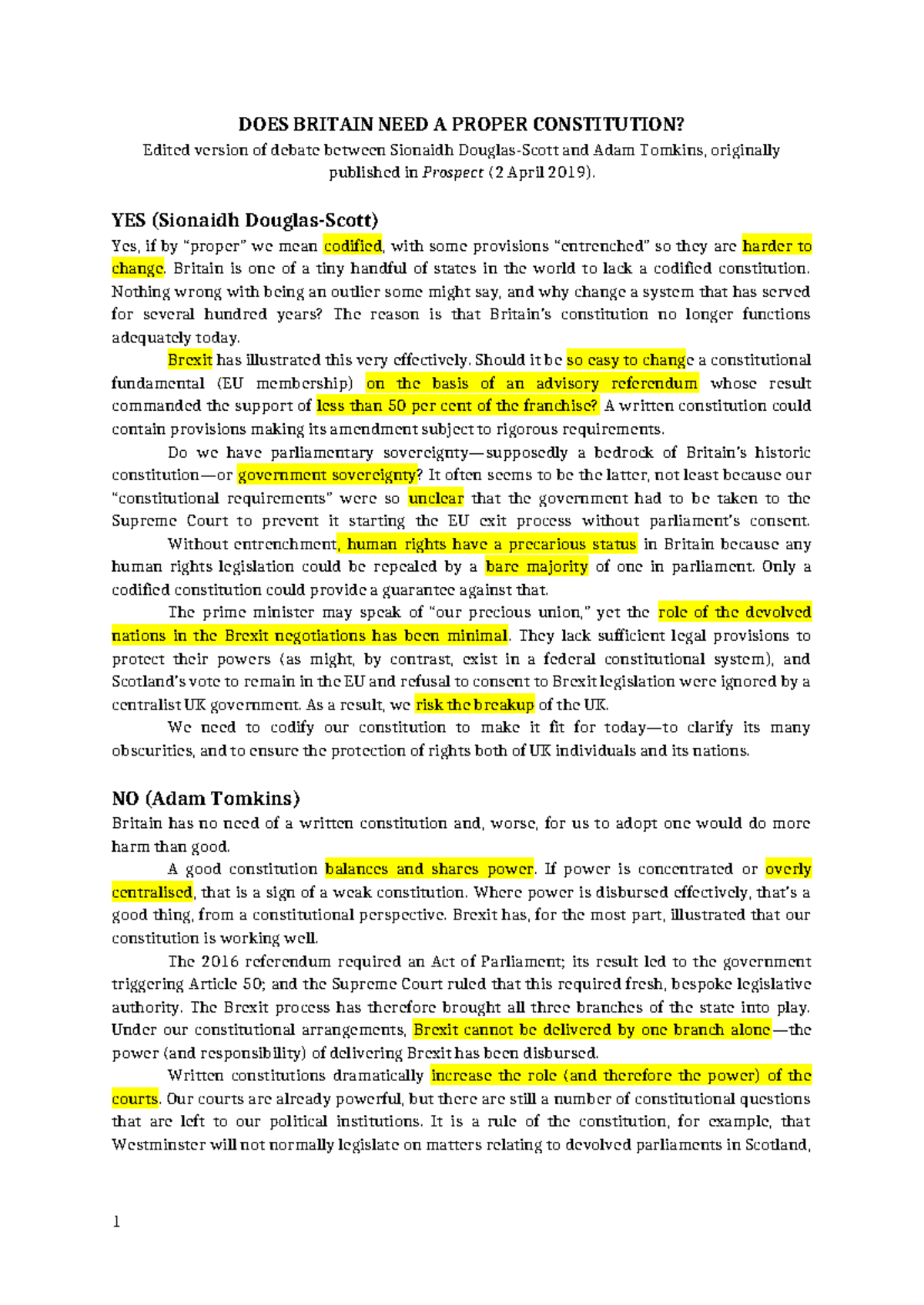 Debate on Britain's Need for a Codified Constitution: Yes vs. No - Studocu