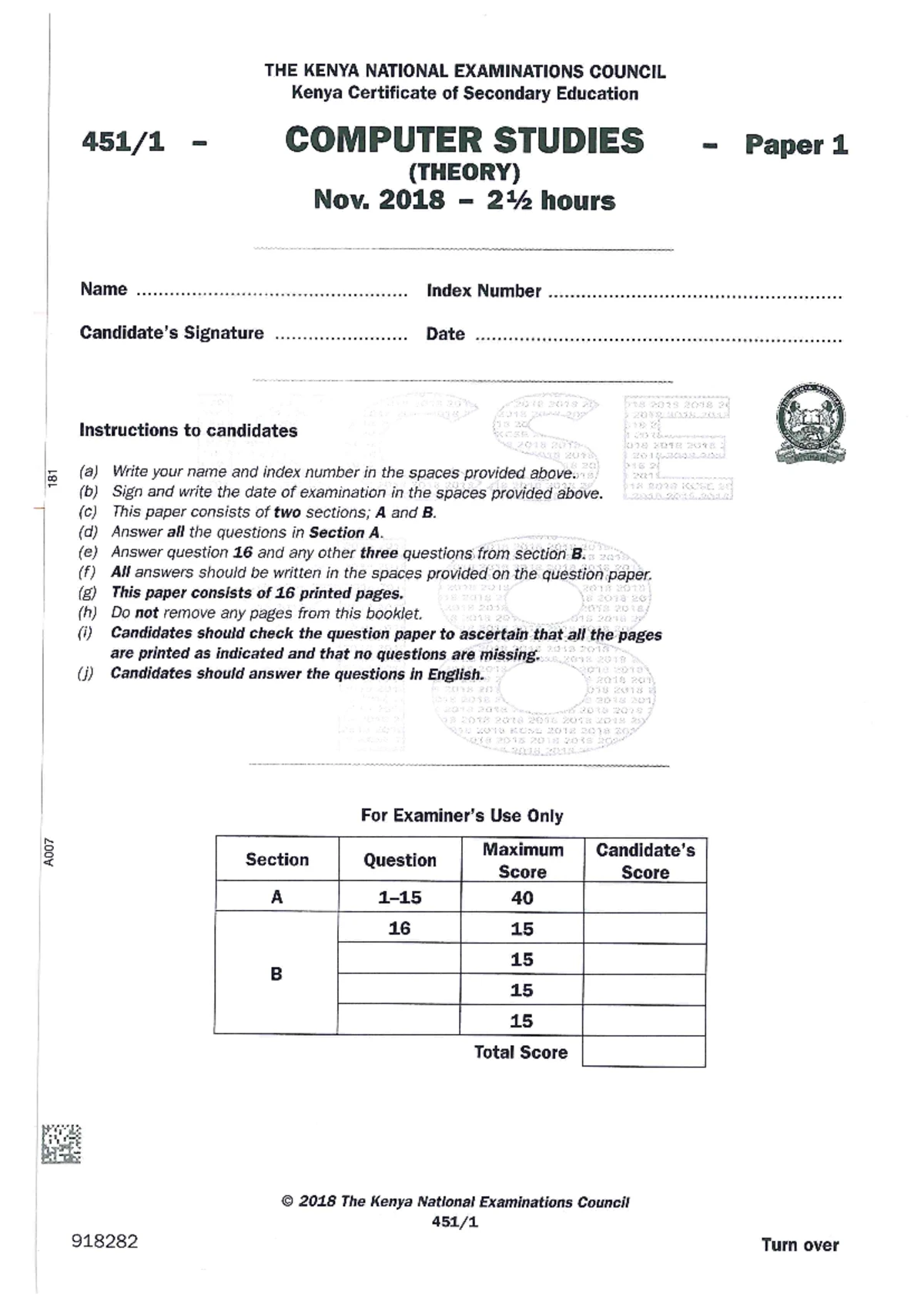 COMP 2025 P1 Theory Exam Questions - Form Four - Studocu