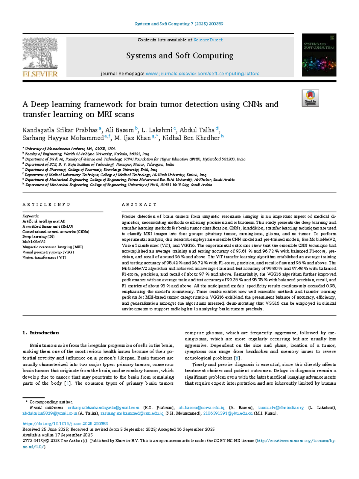 Deep Learning Framework for Brain Tumor Detection Using CNNs (2025 ...