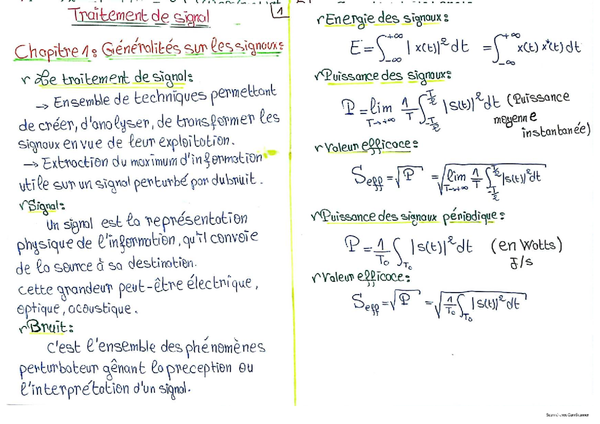 Résumé Cours TS 2: Traitement de Signal et Analyse des Signaux - Studocu