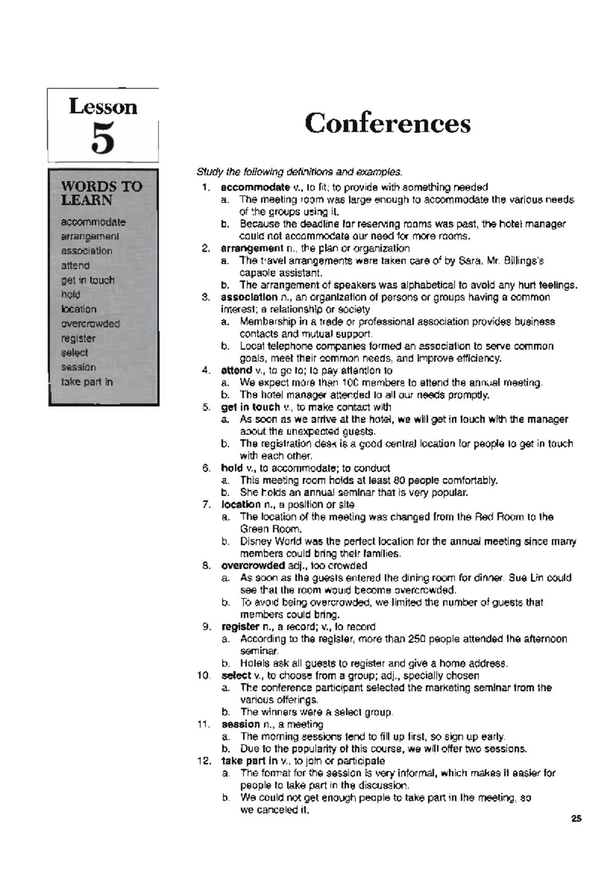 Lesson 5: Conferences Vocabulary and Practice (025-030) - Studocu