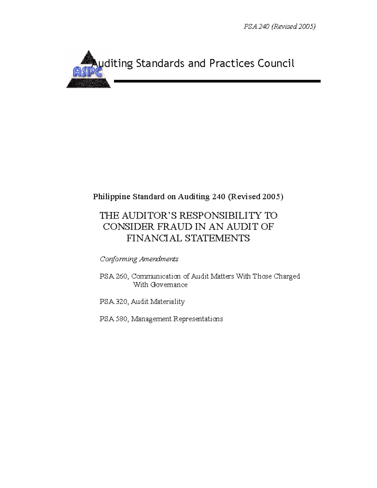 PSA 240: Auditor's Responsibility on Fraud in Financial Statement ...