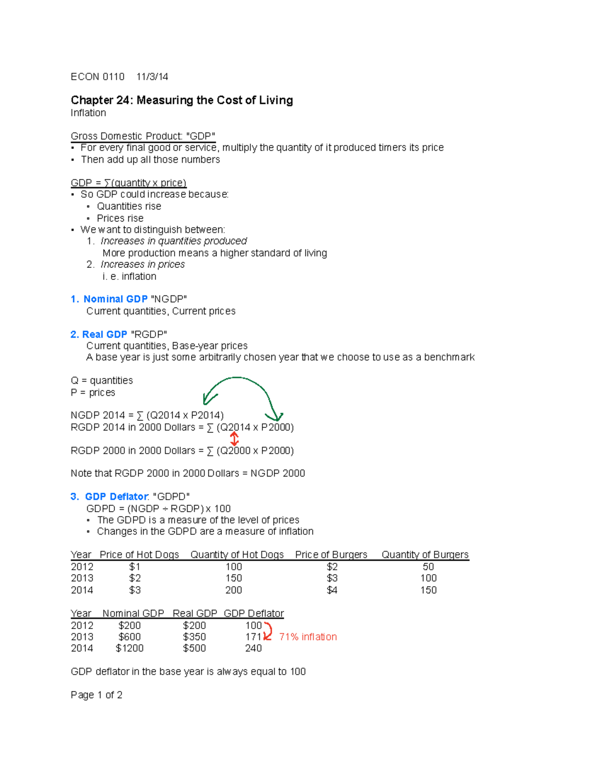 Summary - Chapter 24 - ECON 0110 11/3/ Chapter 24: Measuring the Cost ...