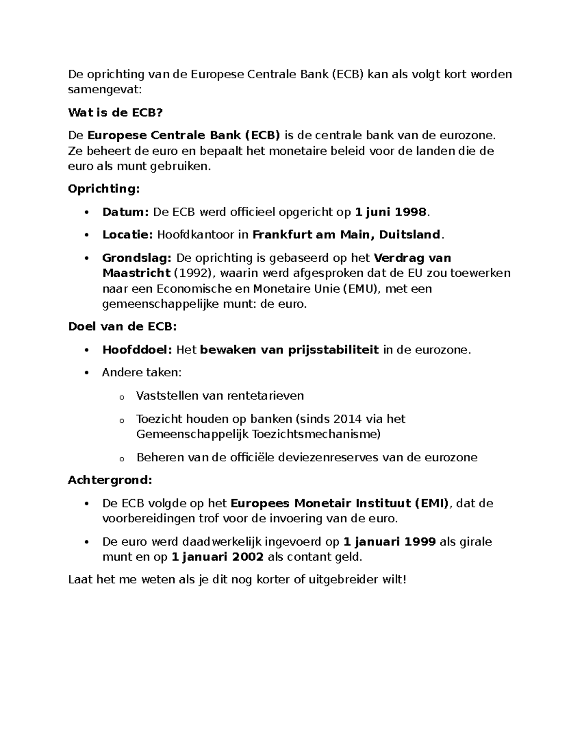 Oprichting van de Europese Centrale Bank (ECB): Een Samenvatting - Studocu