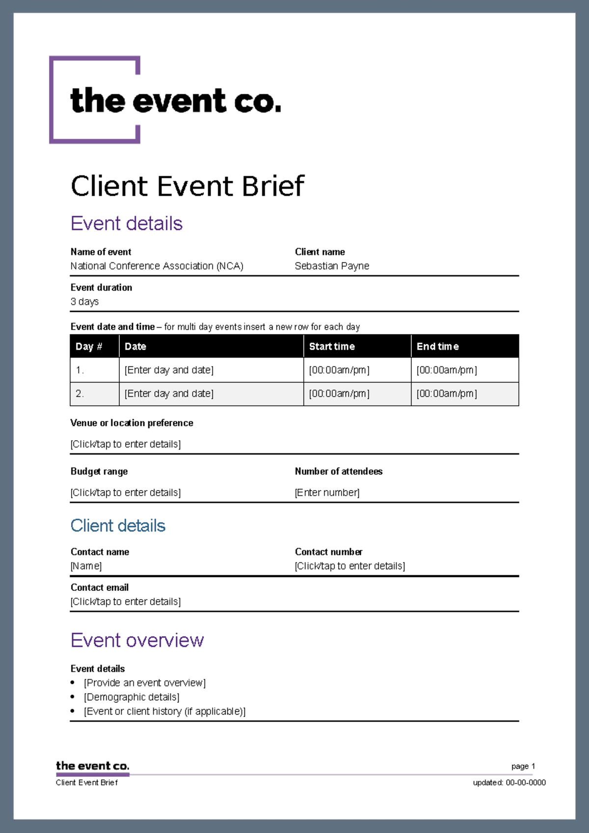 Client Event Brief: National Conference Association (NCA) Details - Studocu