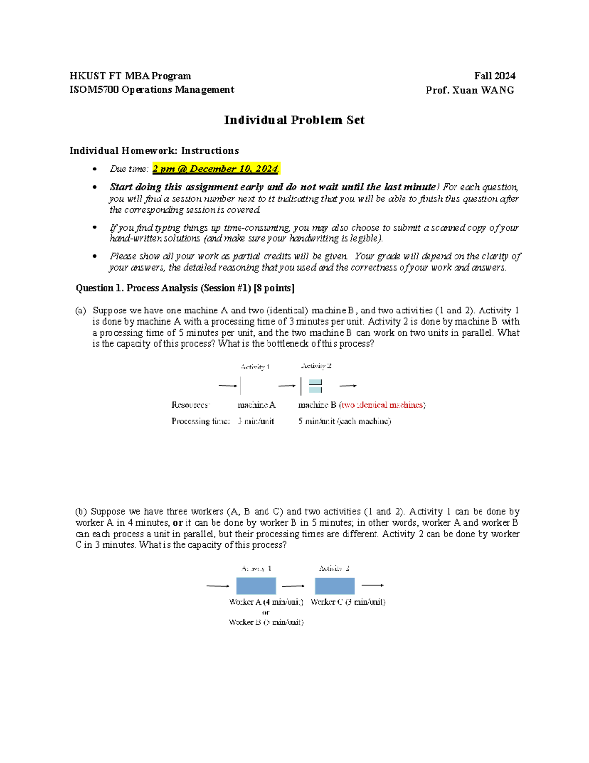 ISOM5700 Operations Management Individual Problem Set - Fall 2024 - Studocu