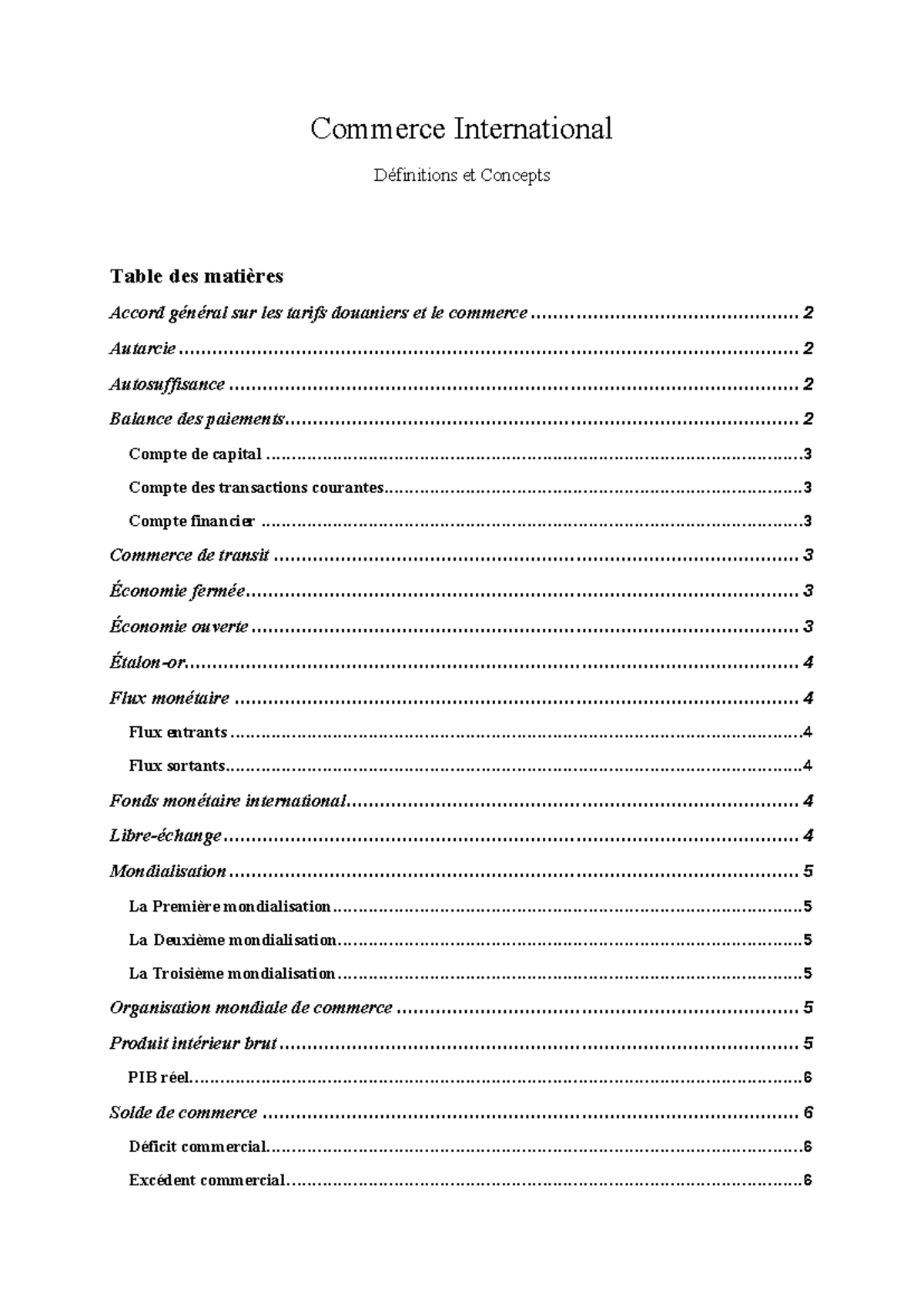 Commerce International - Définitions et Concepts (Cours CI101) - Studocu