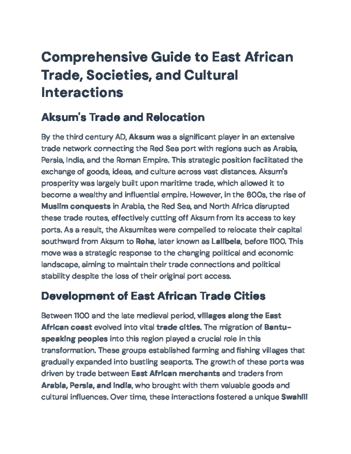 Comprehensive Overview of East African Trade Cultural Interactions Comprehensive Overview of East African Trade Cultural Interactions