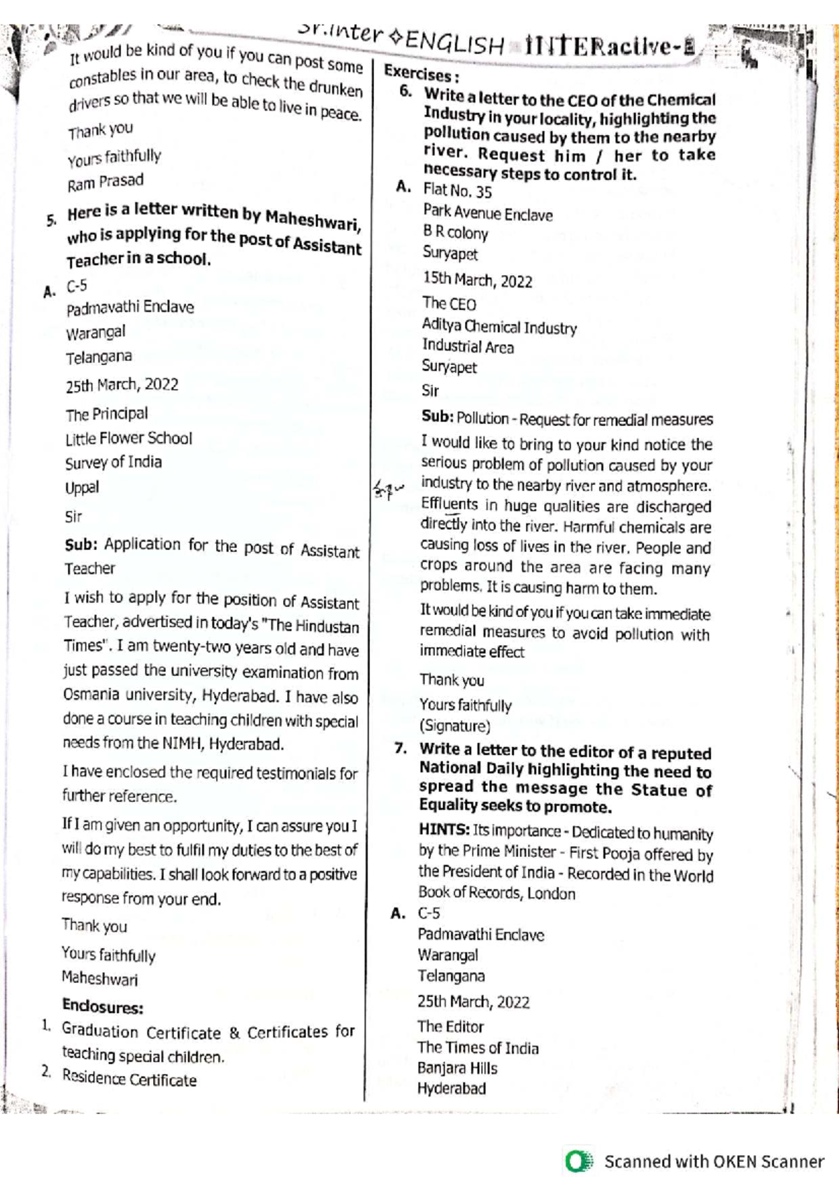 Sr. Inter English: Letters of Request and Gratitude - Studocu