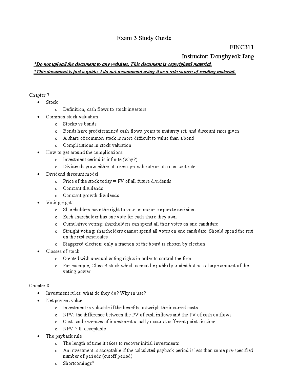 FINC 301 Exam 3 Study Guide: Key Concepts and Notes - Studocu