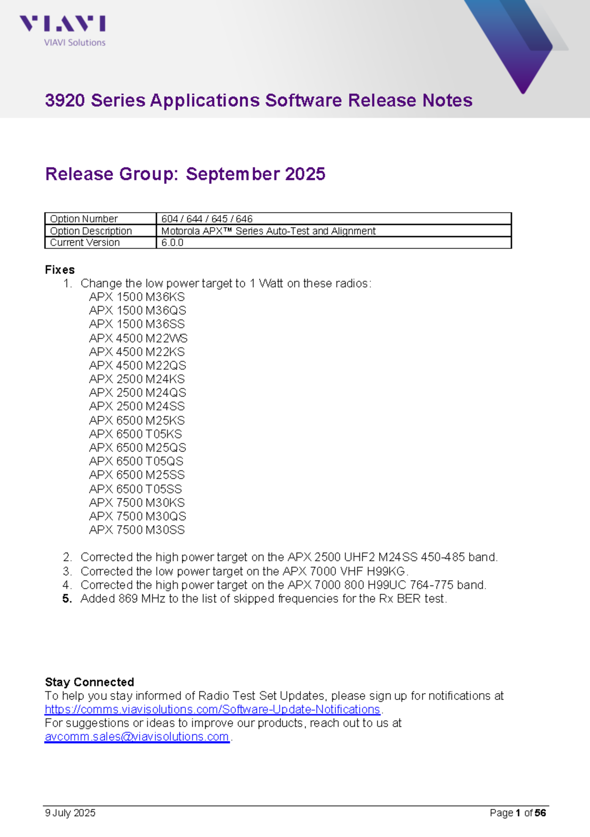 3920 Series Applications Software Release Notes - Sept 2025 Update ...
