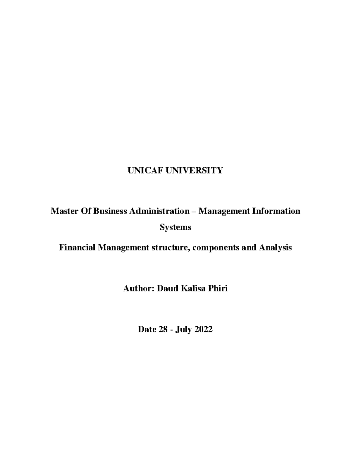 Financial Management (MBA) Structure, Components & Analysis - Studocu