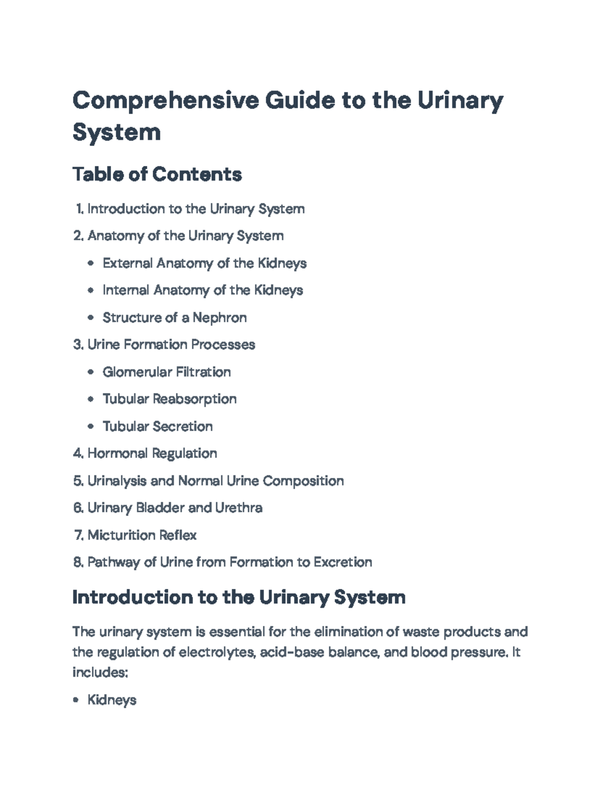 Comprehensive Study Guide: The Urinary System (BIO101) - Studocu