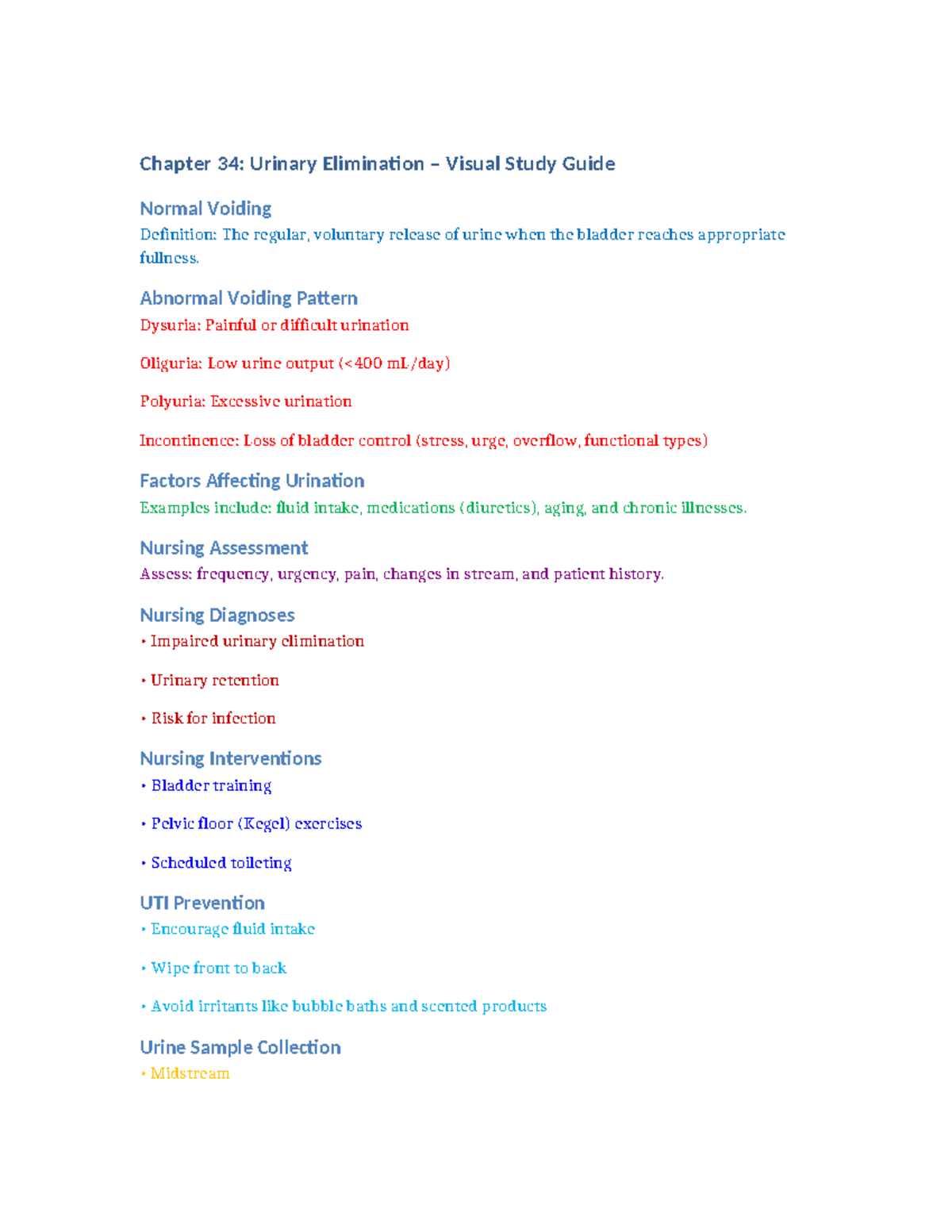 Chapter 34: Urinary Elimination Visual Study Guide on Normal Voiding ...