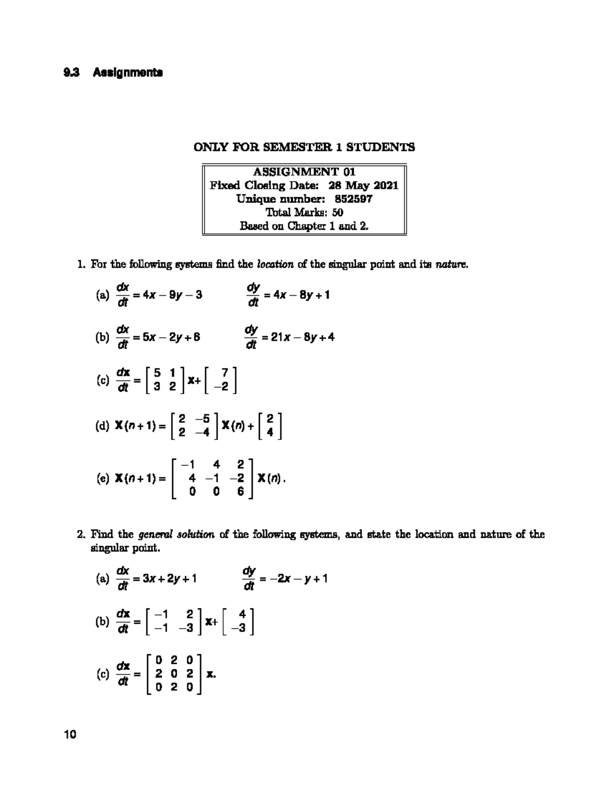 APM2614 Assignments 1 & 2 Overview for Applied Dynamic Systems - Studocu