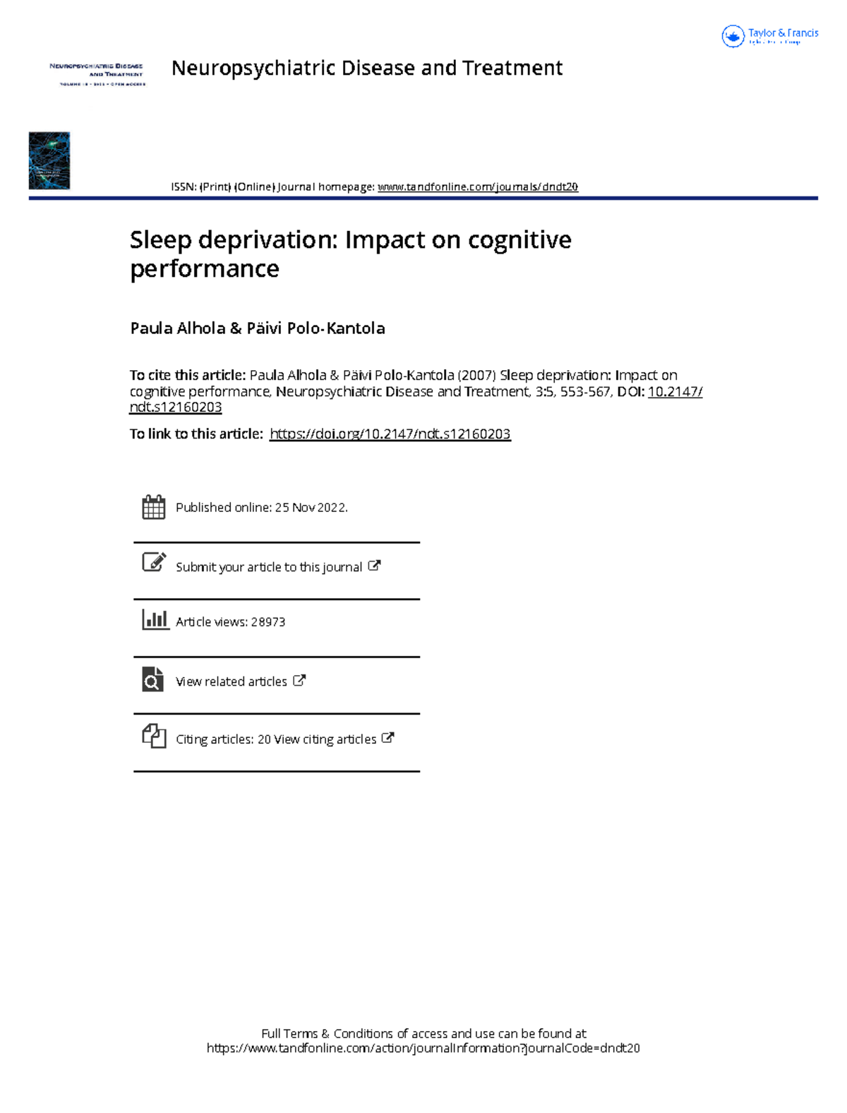 Sleep deprivation Impact on cognitive performance - Neuropsychiatric ...