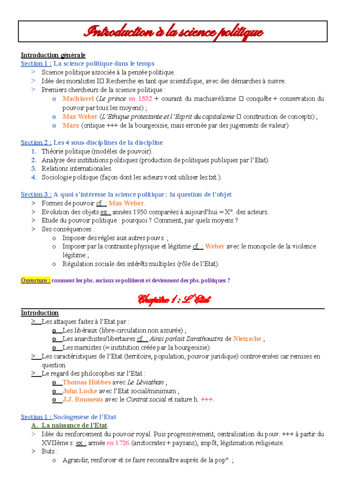Révisions L1 20 23-2024 Science Politique - Introduction & Chapitre 1 ...