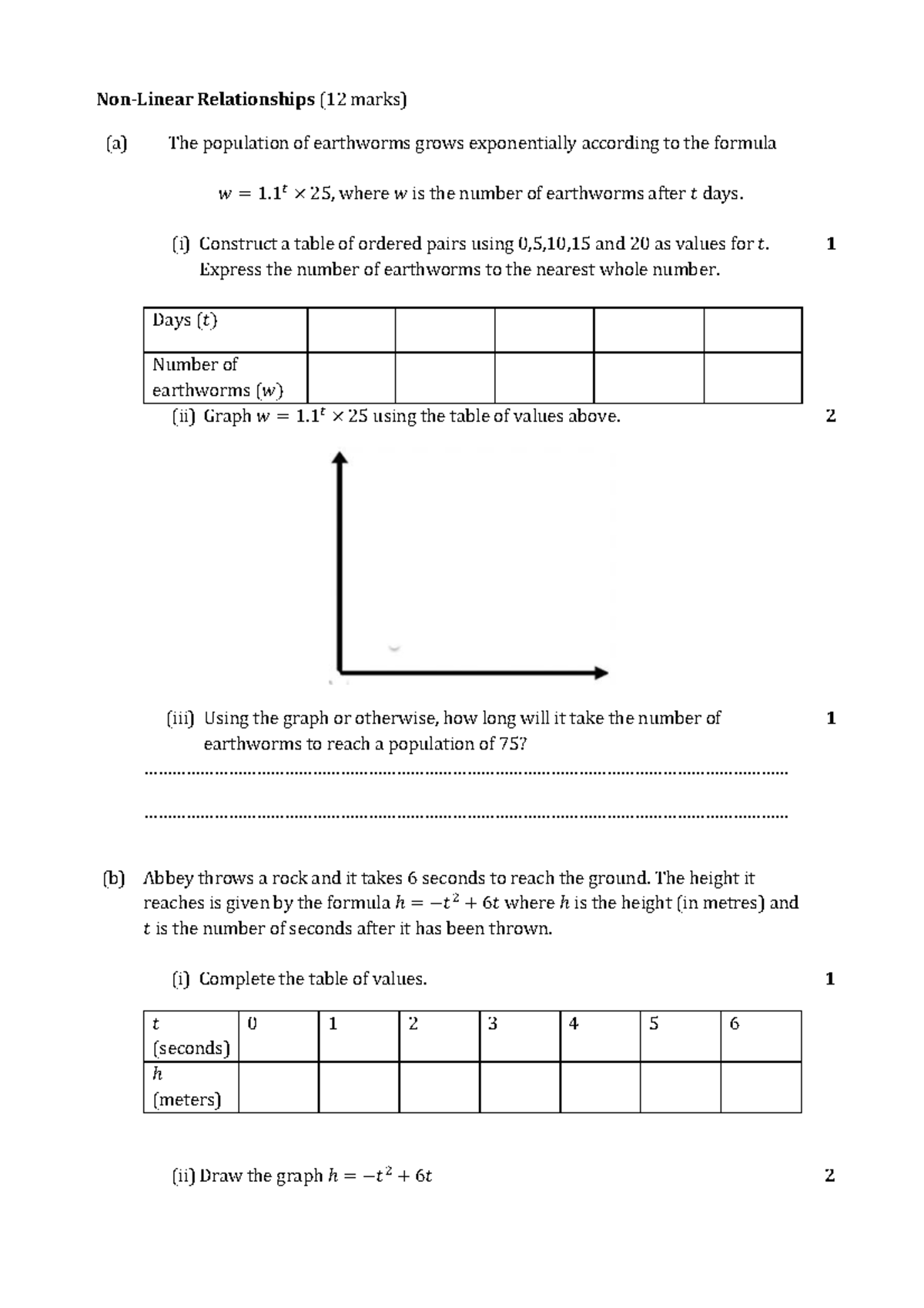 Types of Relationships - Non-Linear TT - Non-Linear Relationships (12 ...