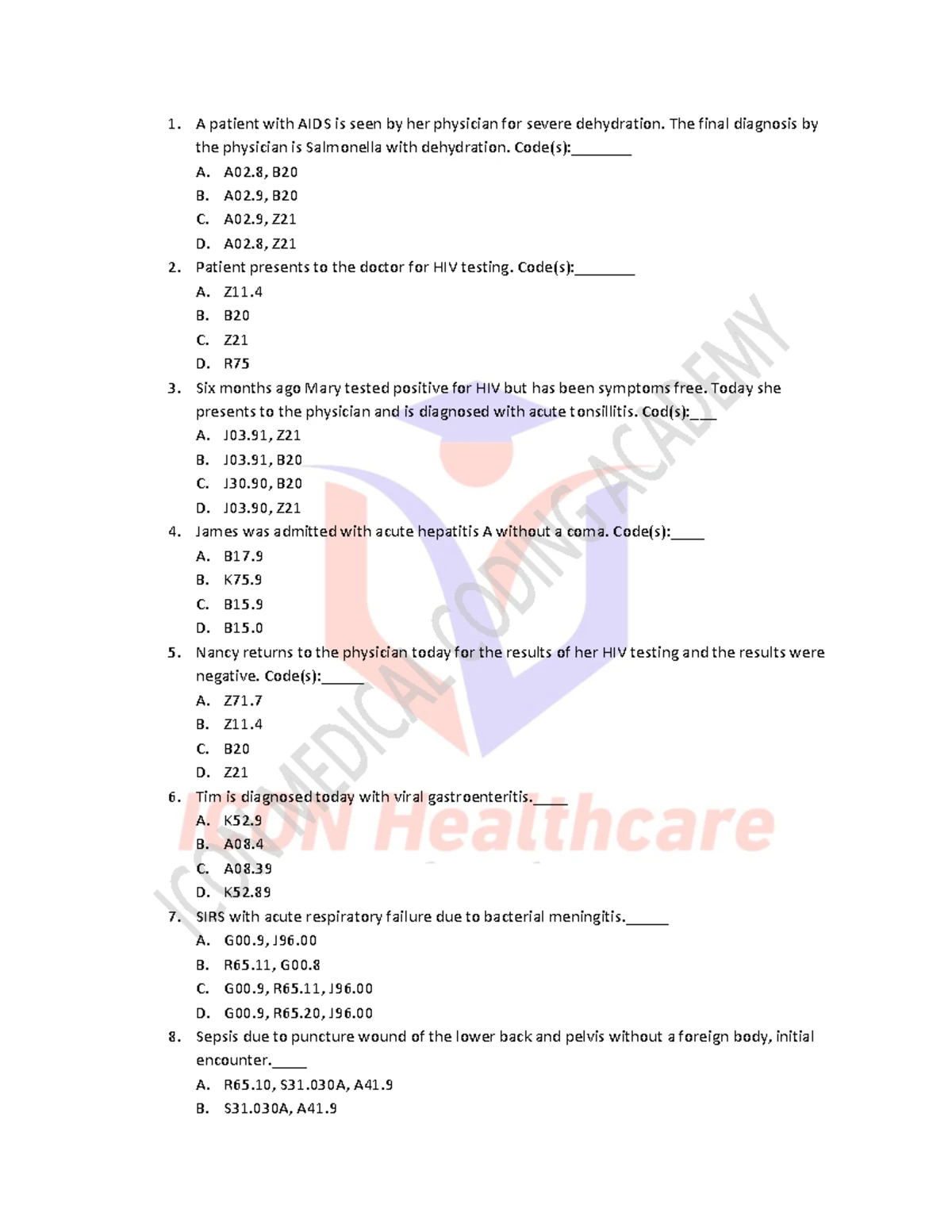 ICD Answers Key - Coding Guidelines and Diagnosis Steps - Studocu